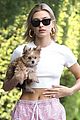 hailey bieber flashes her midriff while stepping out with puppy oscar 01