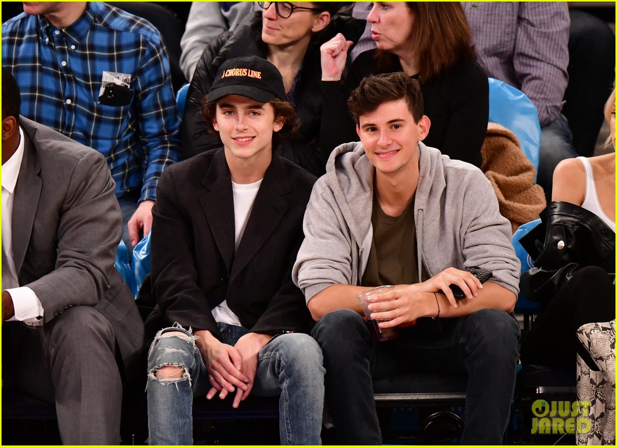 timothee chalamet spills his drink at new york knicks game 05