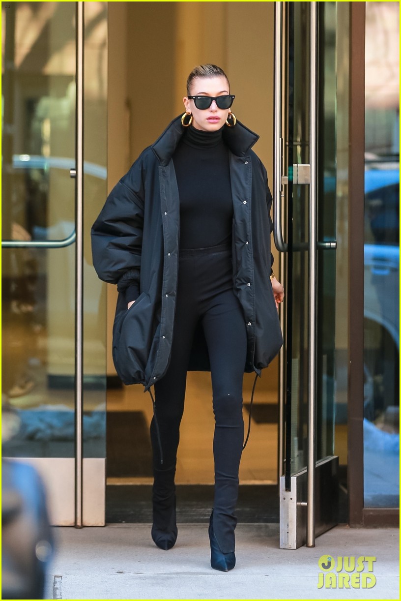 hailey bieber dons all black for weekend outing 01