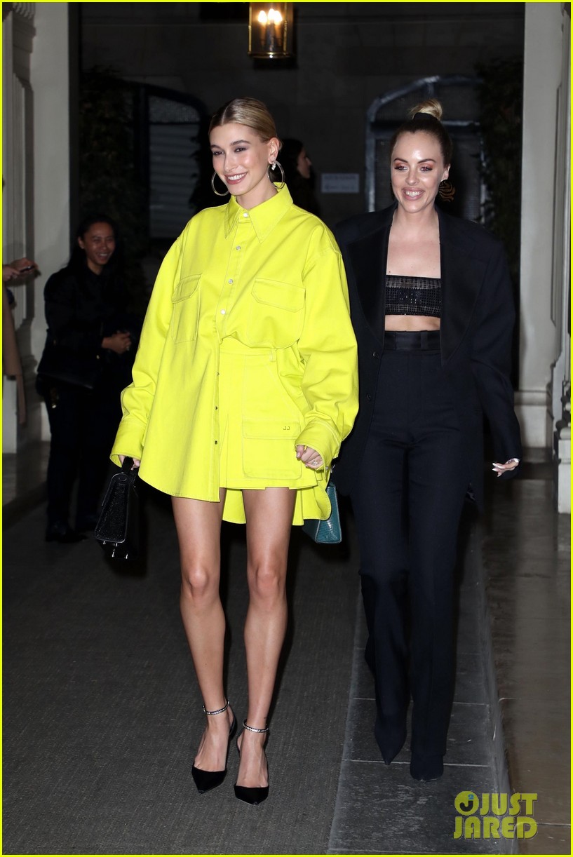 hailey bieber all smiles while leaving party with stylist maeve reilly 01