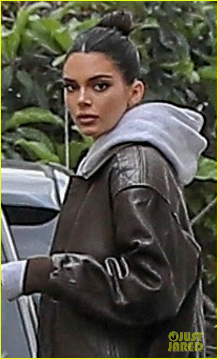 kendall jenner dons brother leather jacket studio 02