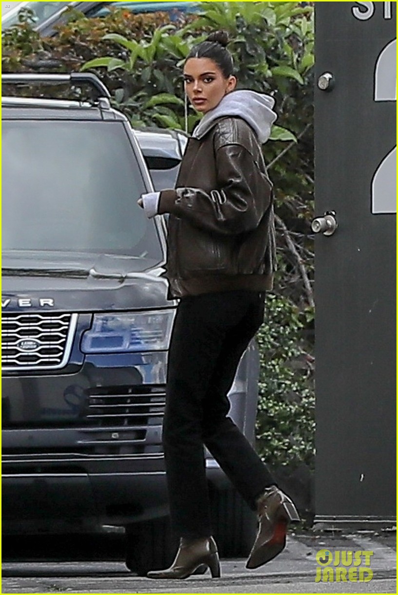 kendall jenner dons brother leather jacket studio 05