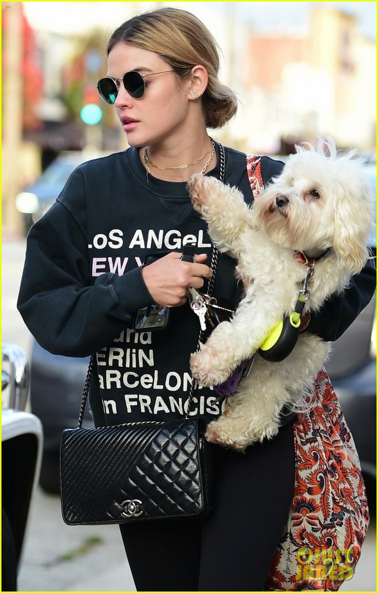 lucy hale takes her pup for a walk in la 04