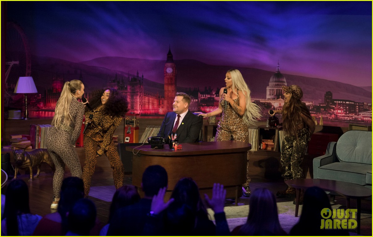 little mix invade james corden desk while performing on late late show 01