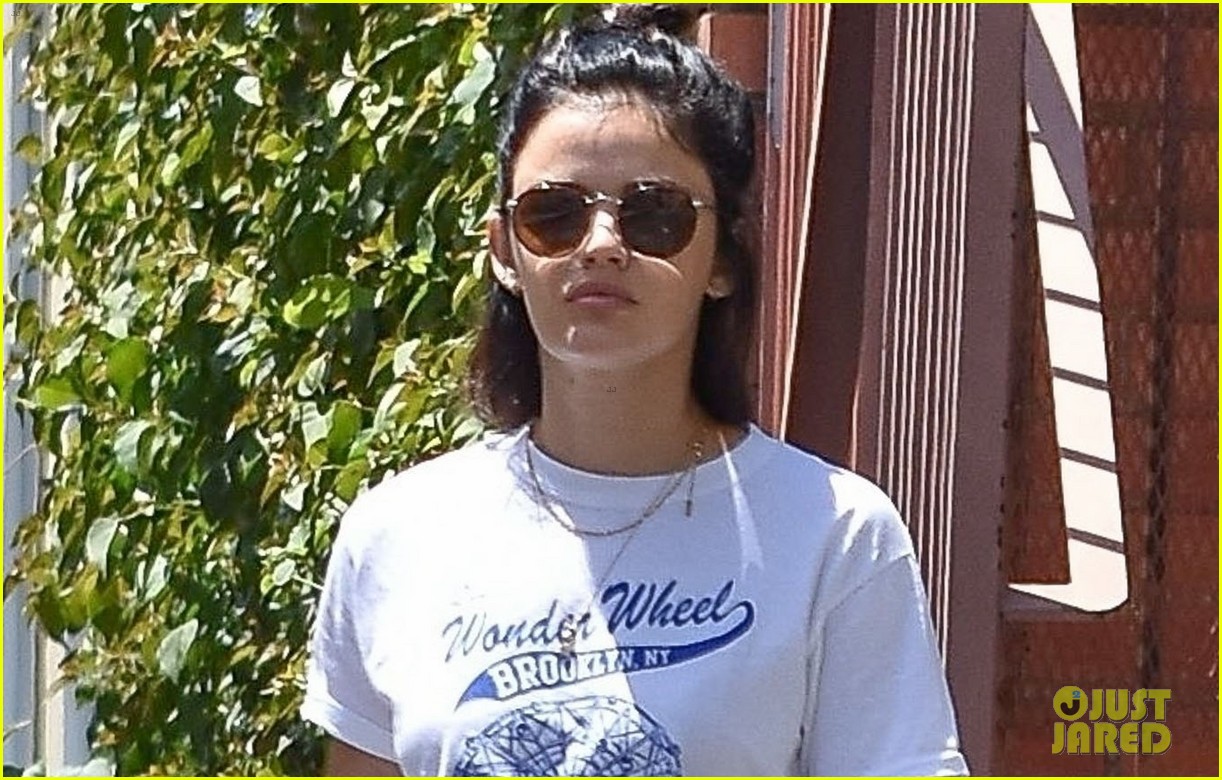 lucy hale takes pup elvis for a walk 03
