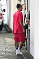 justin and hailey bieber pop in red outfits while running errands 01