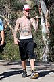 justin bieber goes on shirtless hike after showing off his new cat sushi 01