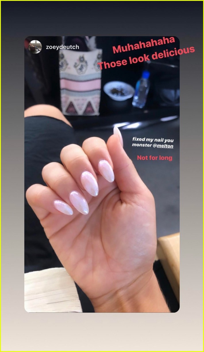 zoey deutch gets her nail fixed after charles melton bites it off 02