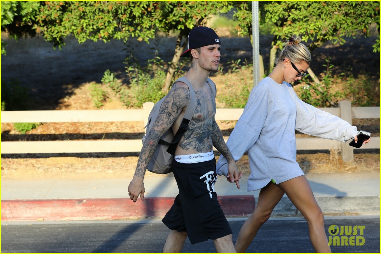 justin bieber shows off tattoos on shirtless hike with hailey 06