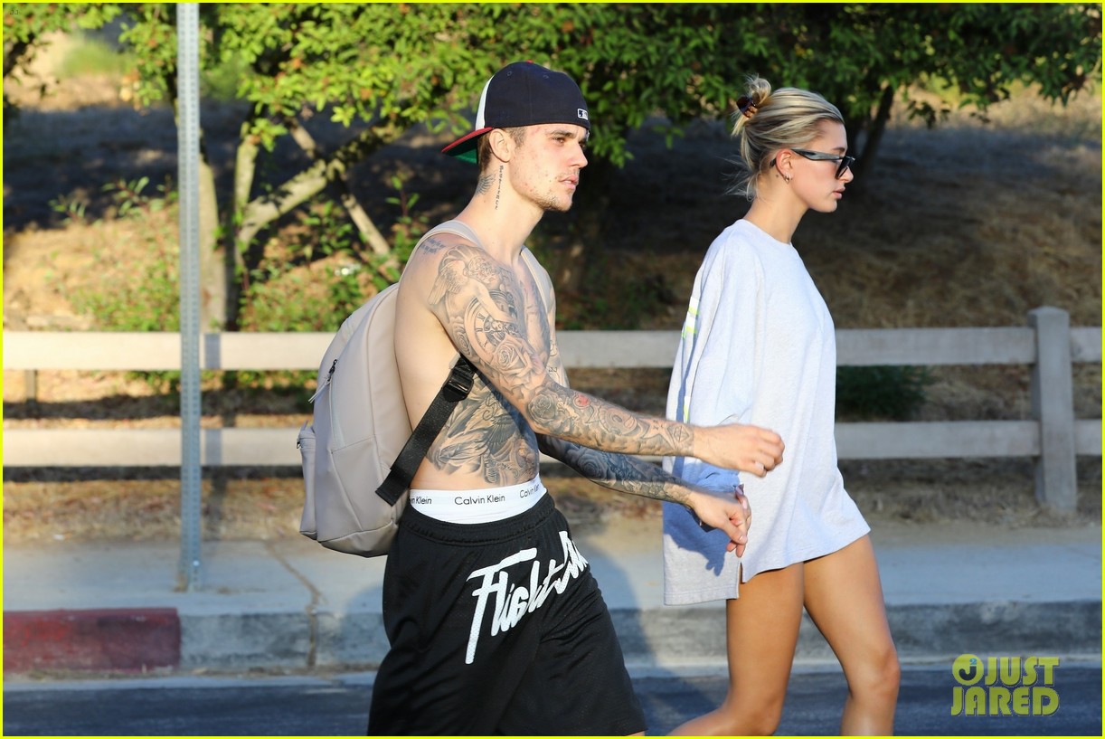 justin bieber shows off tattoos on shirtless hike with hailey 20