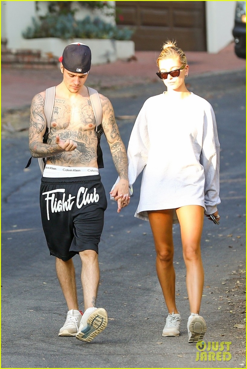 justin bieber shows off tattoos on shirtless hike with hailey 26
