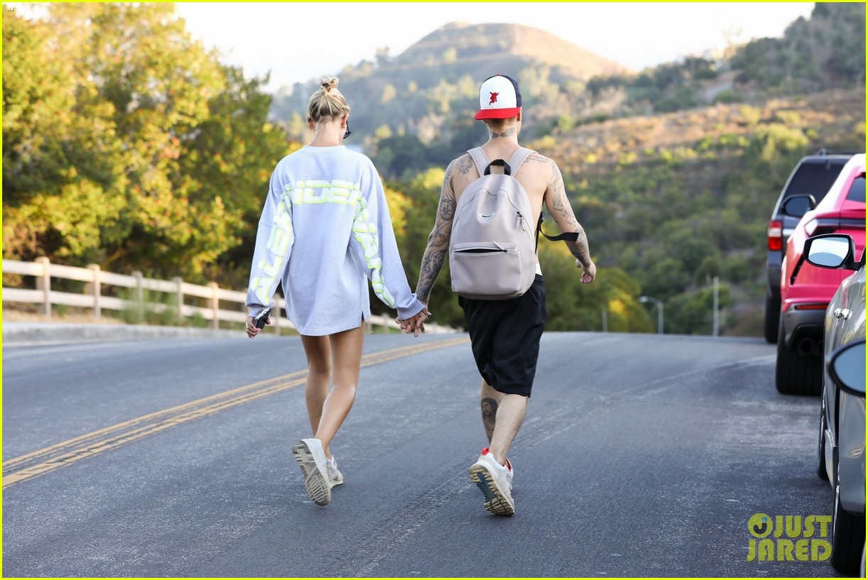 justin bieber shows off tattoos on shirtless hike with hailey 32