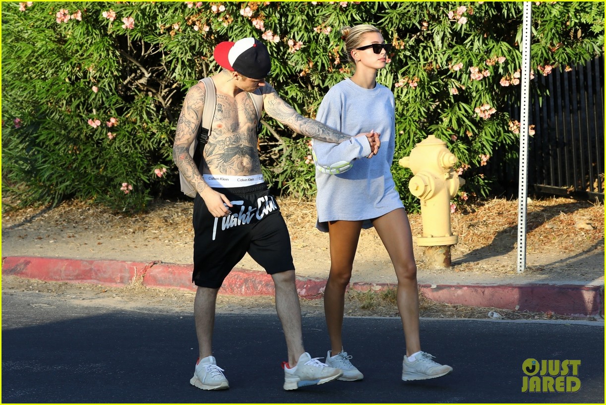 justin bieber shows off tattoos on shirtless hike with hailey 36