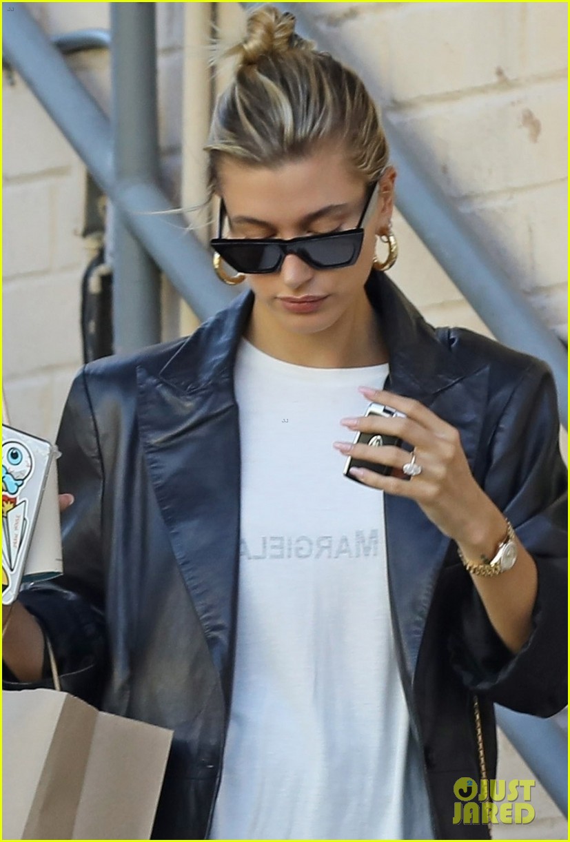 hailey bieber shows off some leg while heading to a meeting 04