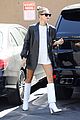 hailey bieber shows off some leg while heading to a meeting 03