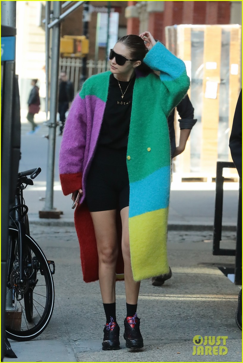 gigi hadid stays warm in fuzzy rainbow coat while out in nyc 09