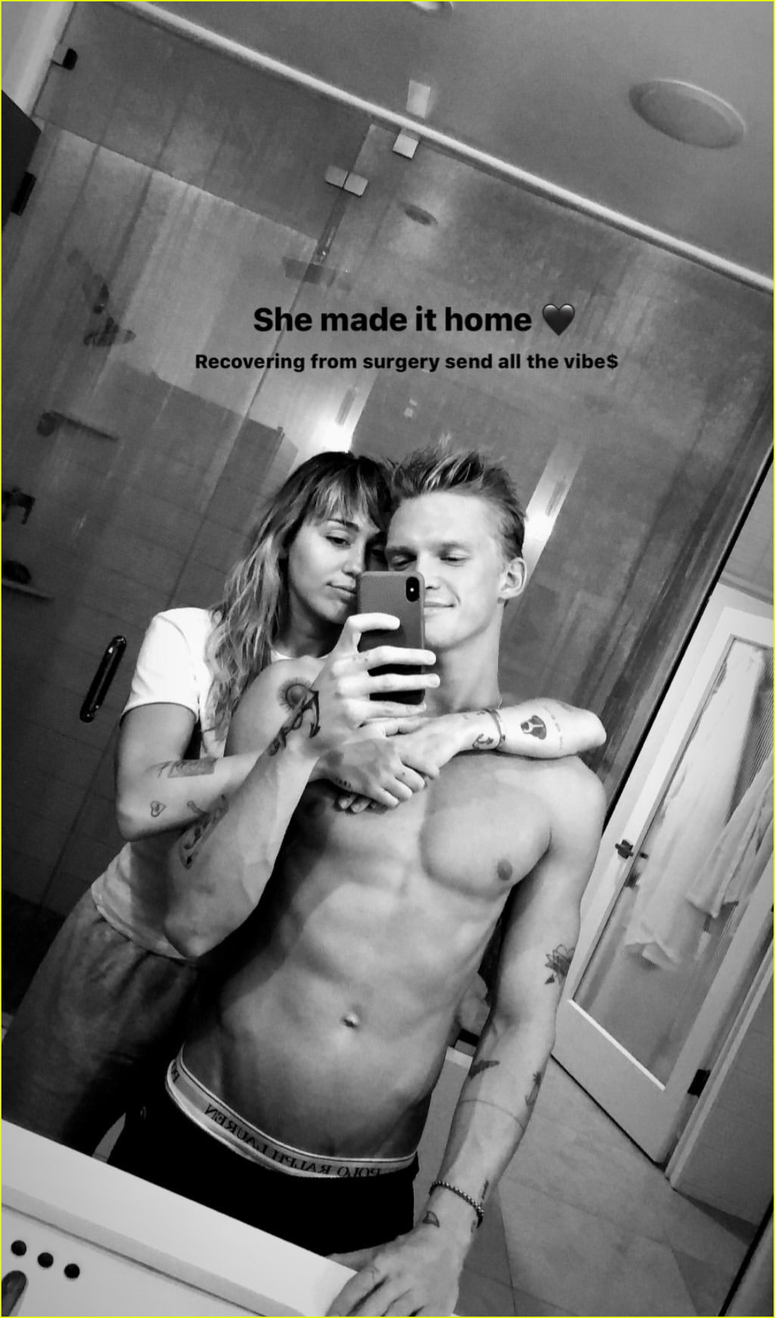 miley cyrus shares shirtless cody simpson after being released from hospital