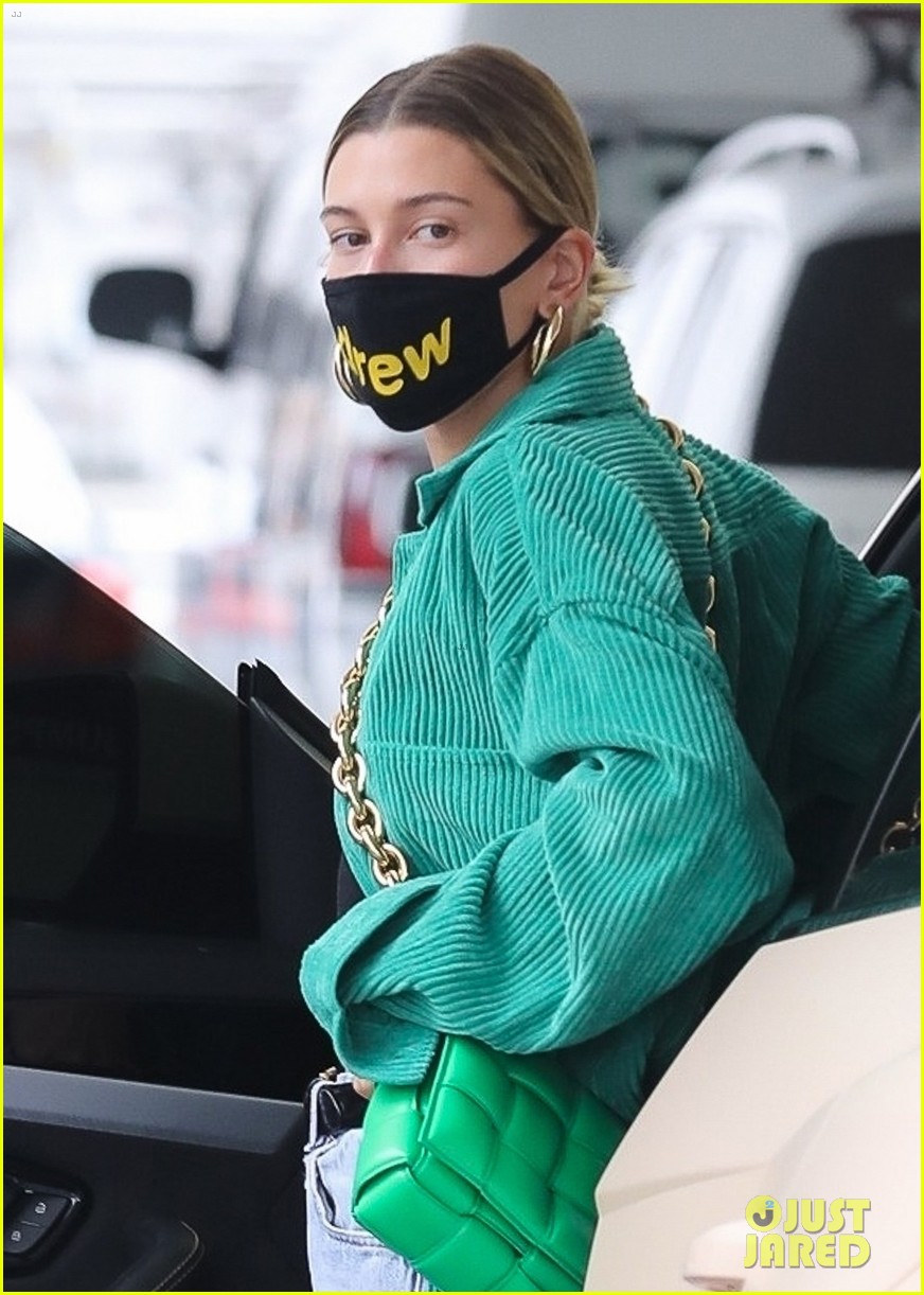 hailey bieber wears face mask from justin drew collection 03