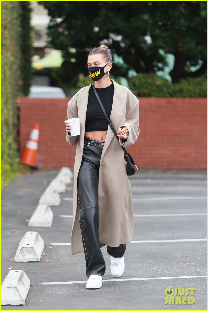hailey bieber studio stop trench after road trip 01