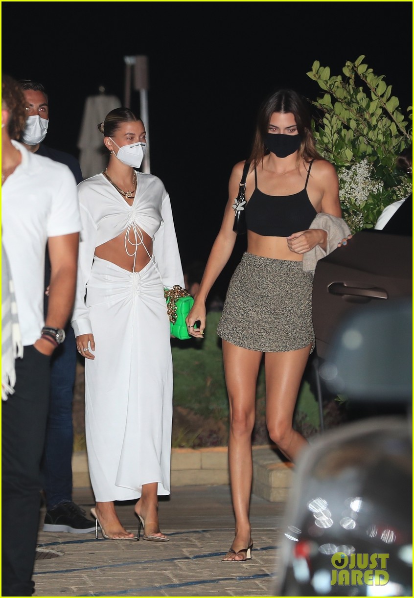 kendall jenner hailey bieber cool girl style at nobu 03