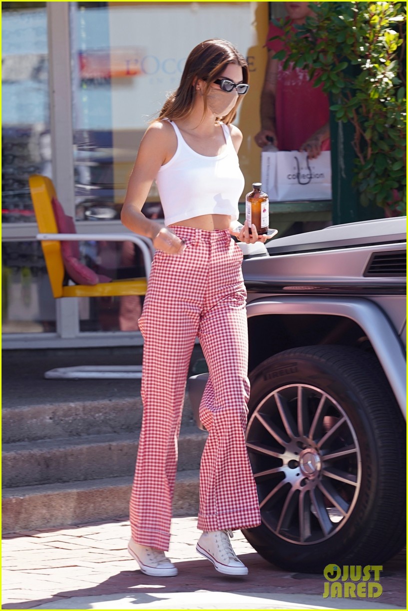 kendall jenner red checkered pants day out malibu 03