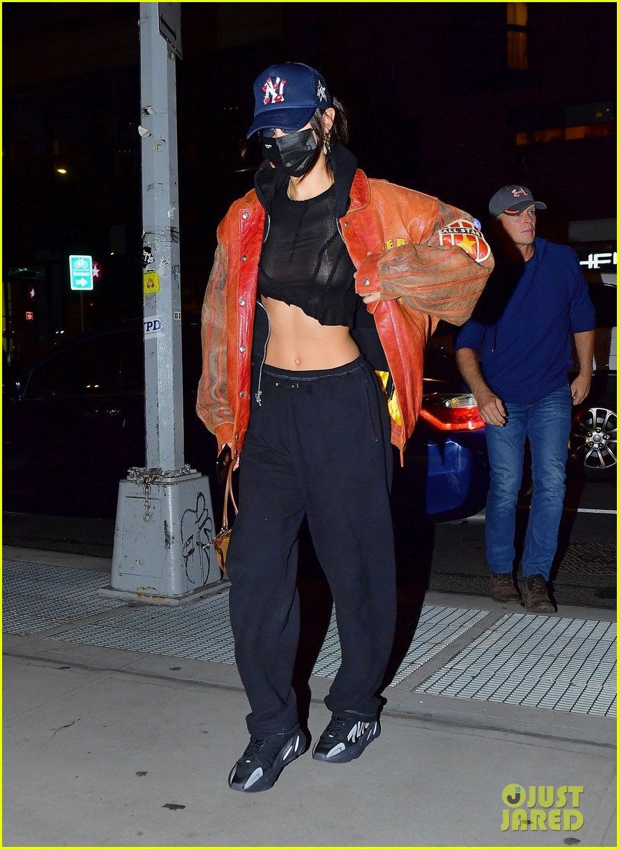 bella hadid shows midriff dinner out nyc  01