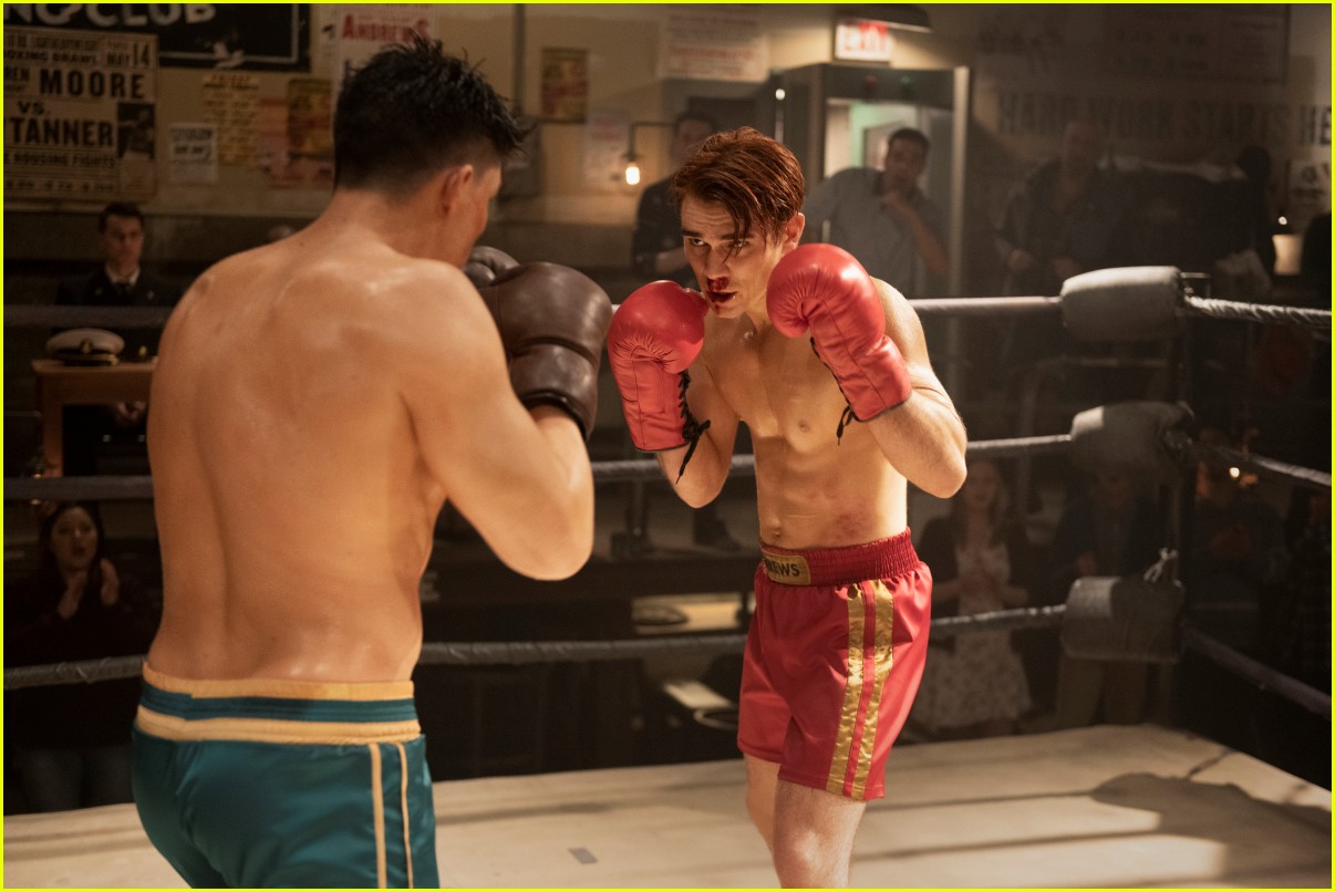 kj apa faces off with zane holtz in new shirtless riverdale stills 01