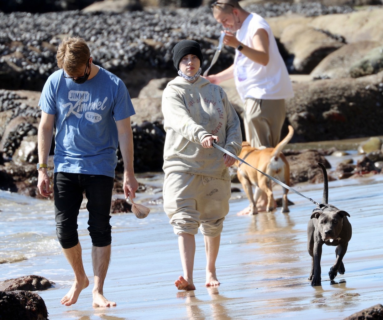 billie eilish beach outing with dogs brother 11