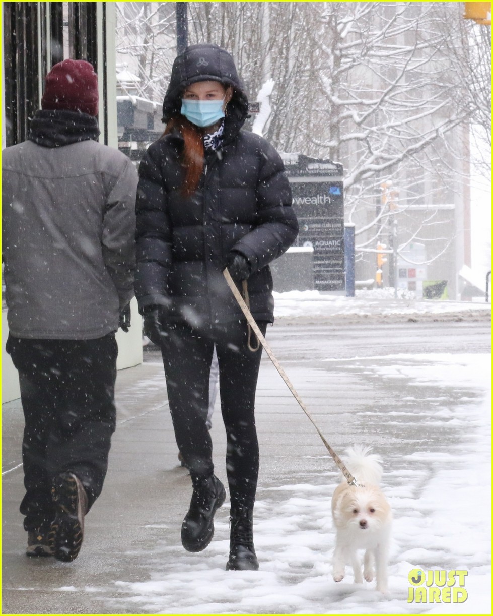 camila mendes madelaine petsch walk their dogs in the snow 04