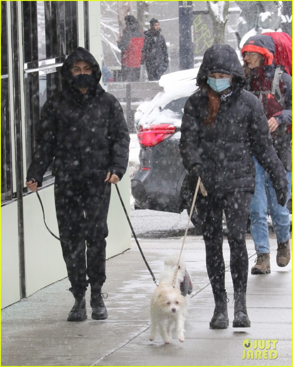 camila mendes madelaine petsch walk their dogs in the snow 05