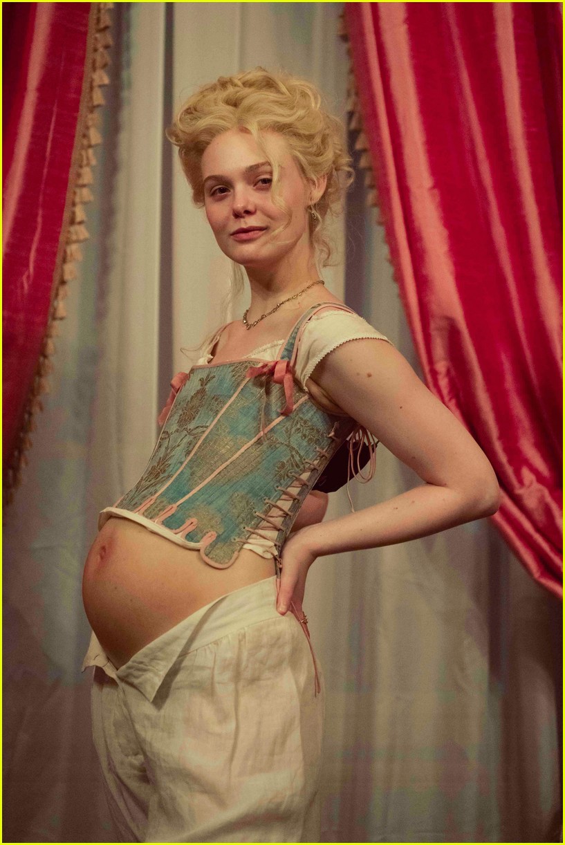 elle fanning show off pregnant belly for the great first look 01