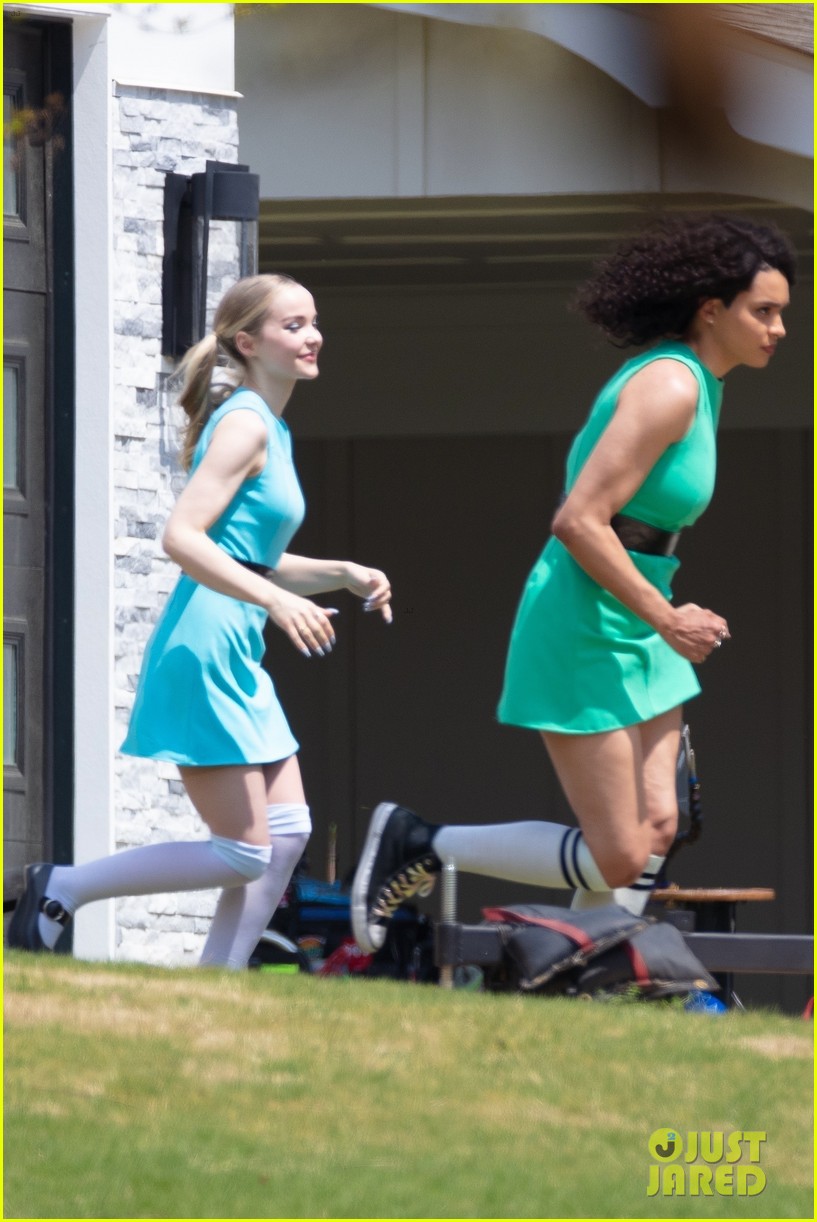 dove cameron chloe bennett yana perault get into character on first day of powerpuff 20