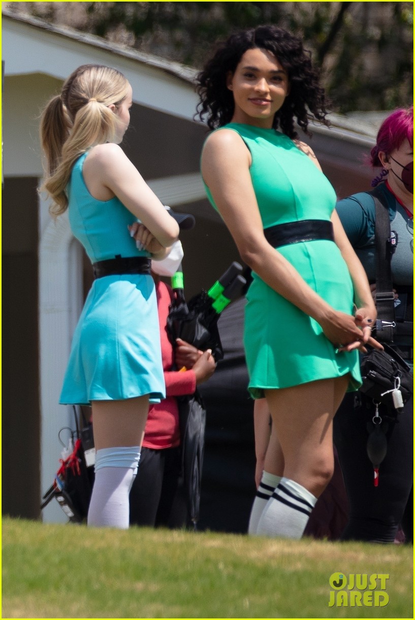dove cameron chloe bennett yana perault get into character on first day of powerpuff 57