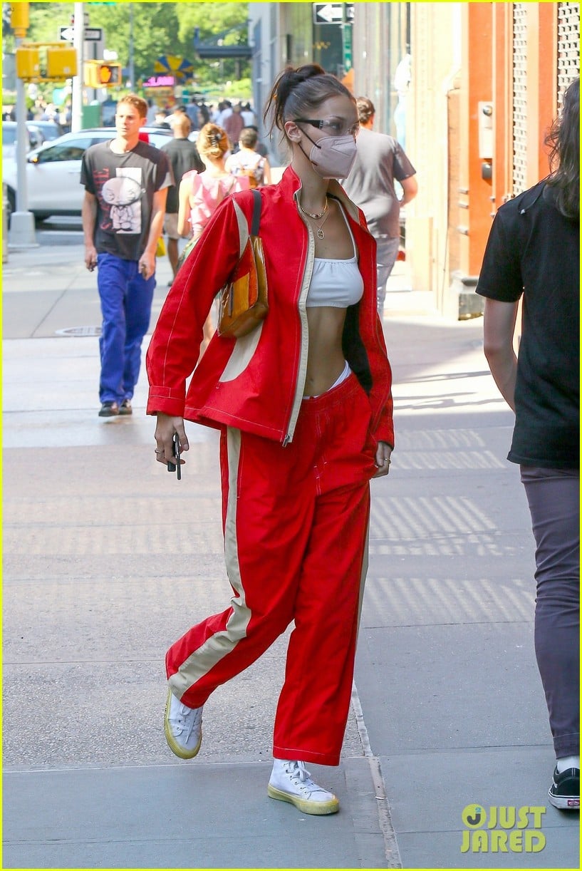 bella hadid rocks red tracksuit out in nyc 03