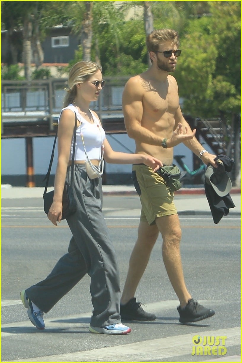 keegan allen goes shirtless on walk with girlfriend 02