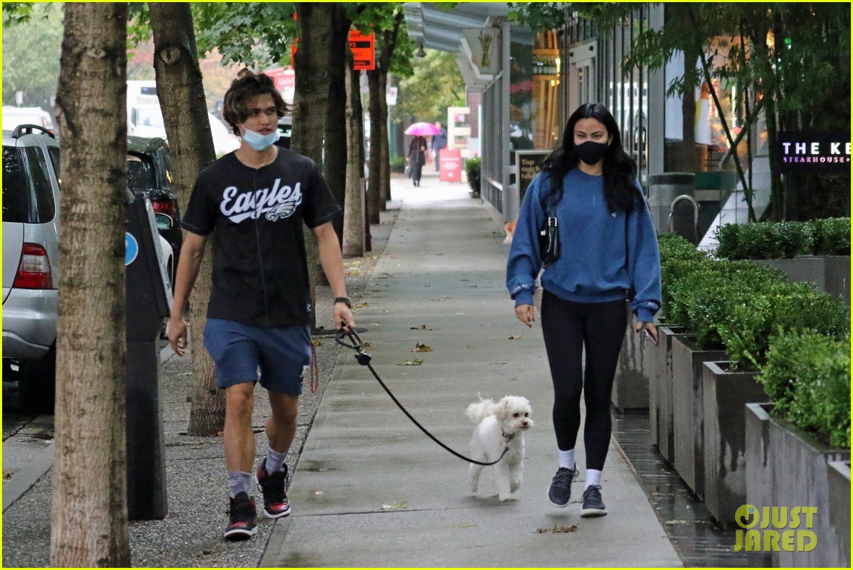 charles melton camila mendes take her dog truffle for walk together 05