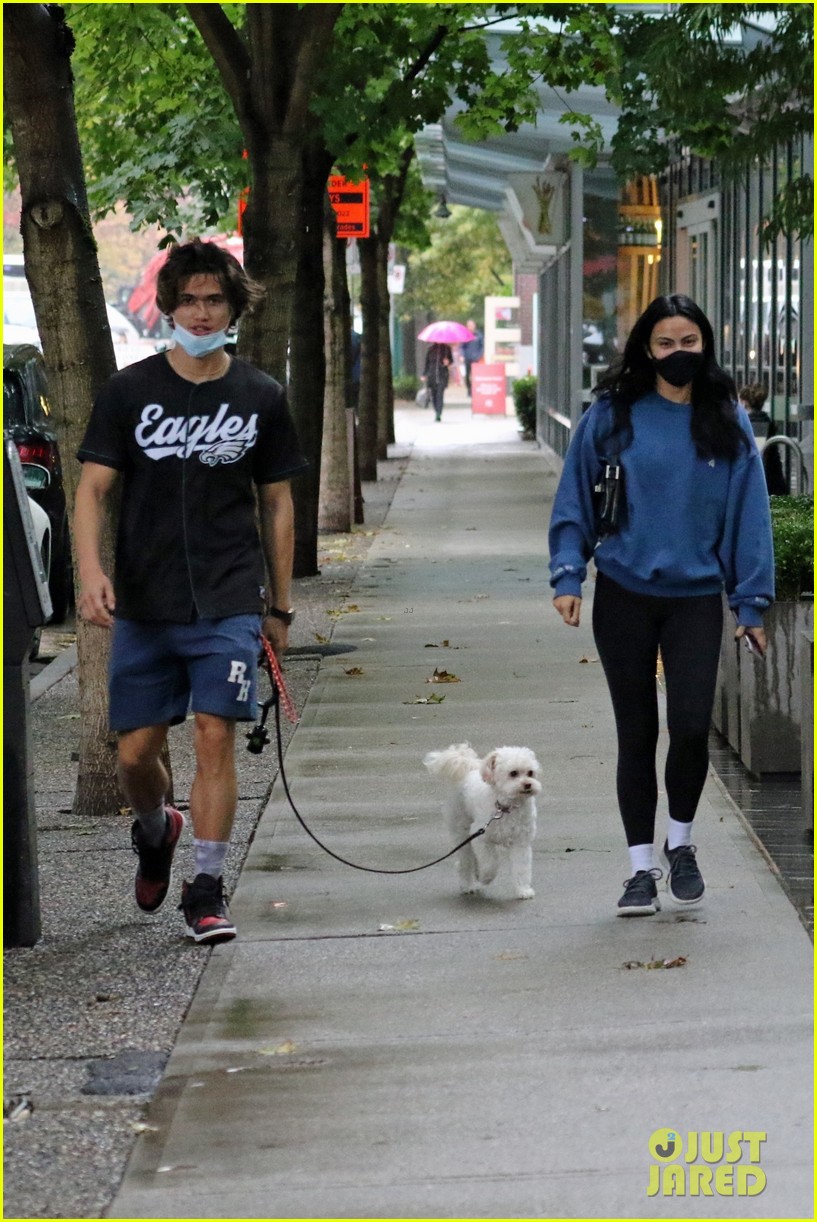 charles melton camila mendes take her dog truffle for walk together 09