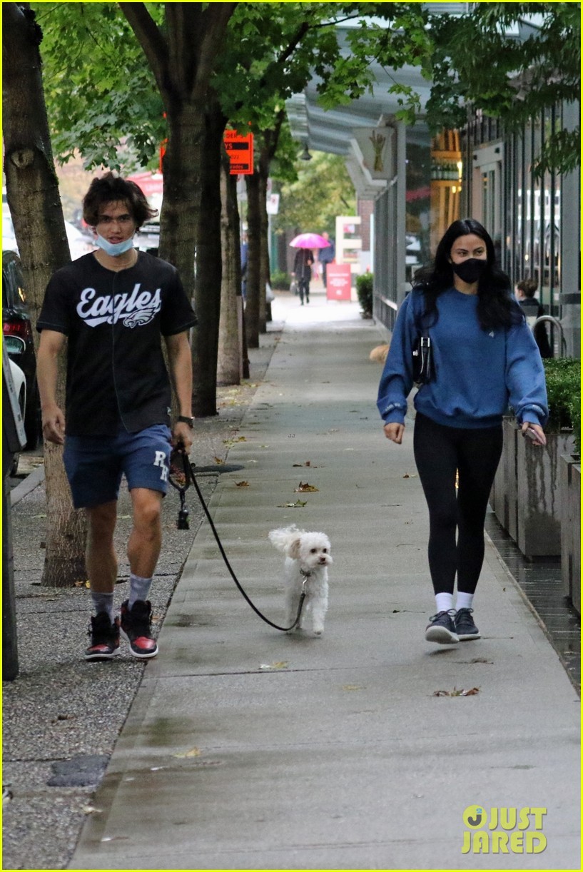 charles melton camila mendes take her dog truffle for walk together 10