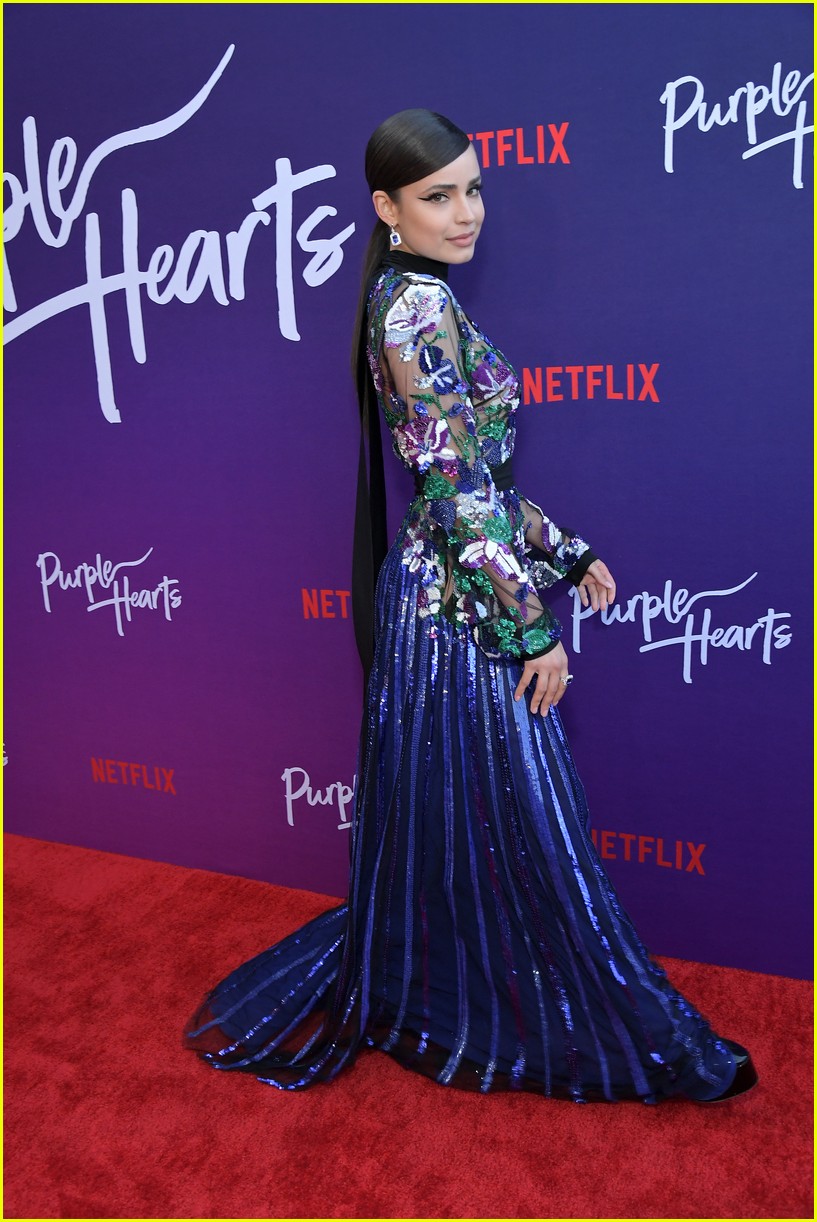 chosen jacobs shows off sofia carson at purple hearts screening 13