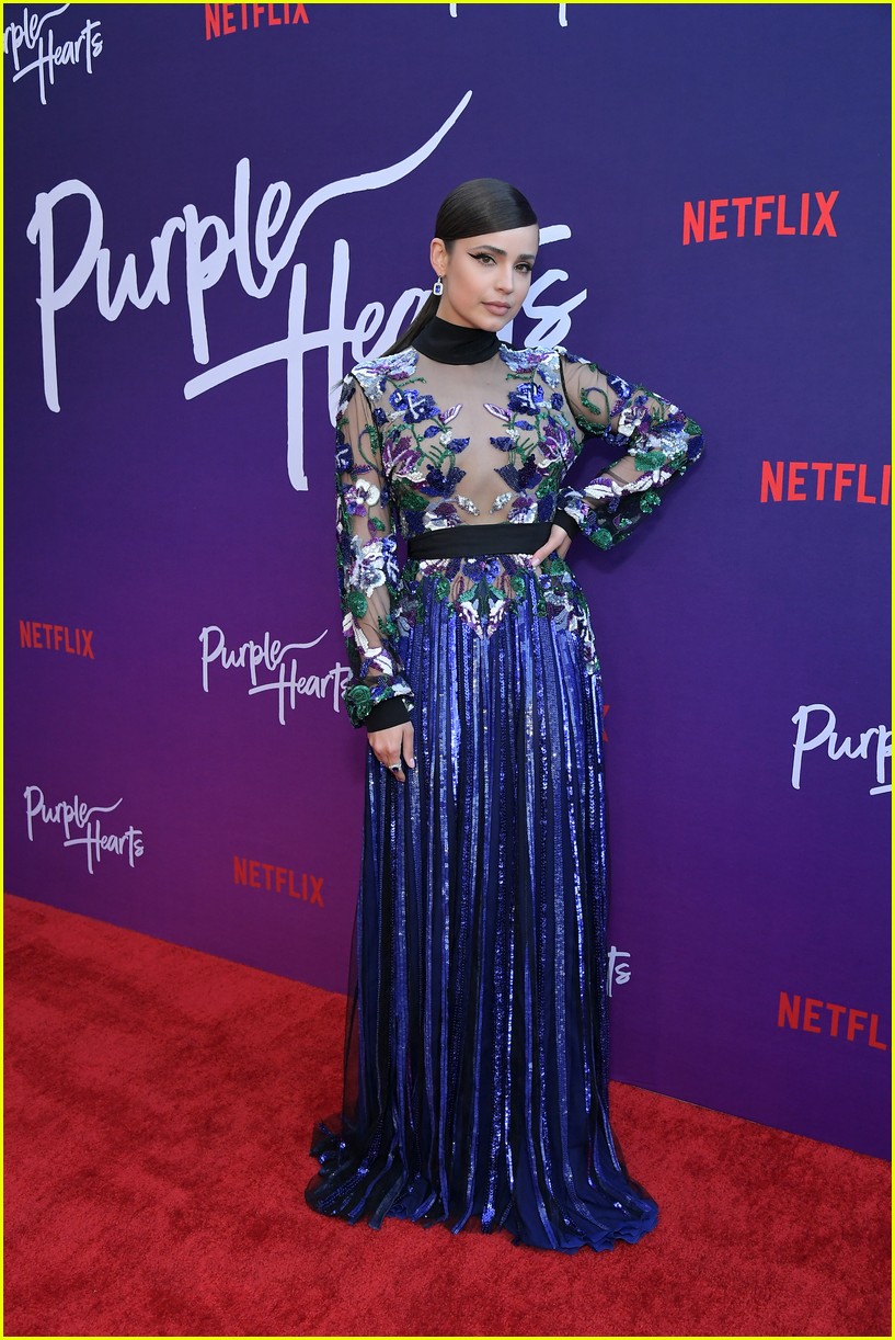chosen jacobs shows off sofia carson at purple hearts screening 14