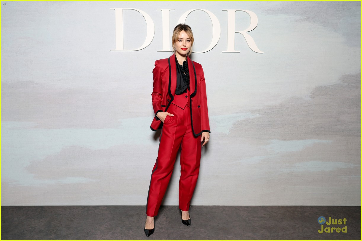 katherine langford dons red suit for first dior fashion show in paris 03