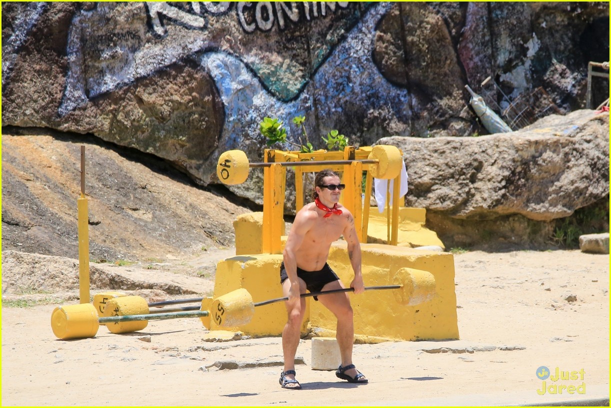 charlie gillespie owen patrick joyner get in shirtless workout at the beach 50