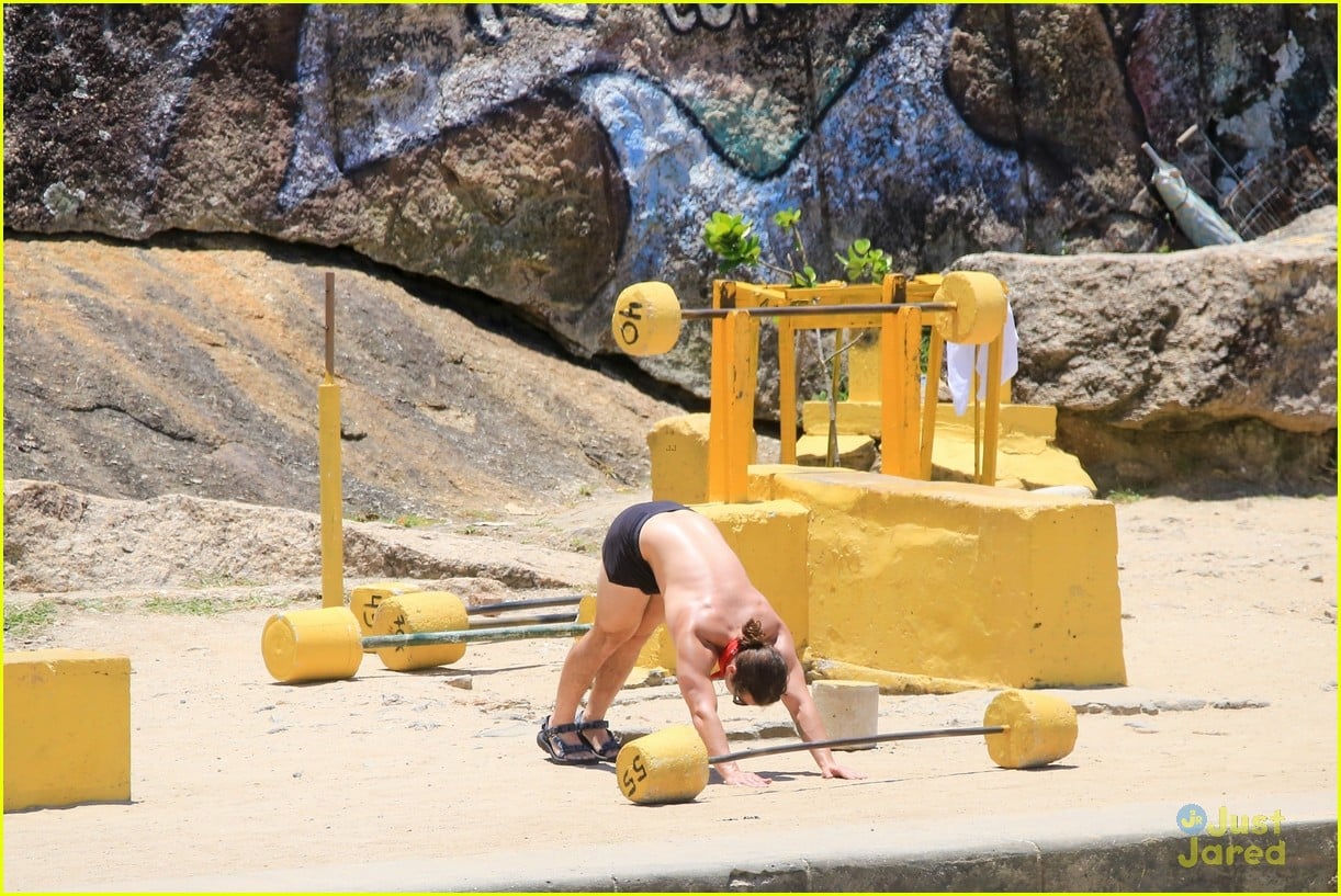 charlie gillespie owen patrick joyner get in shirtless workout at the beach 55