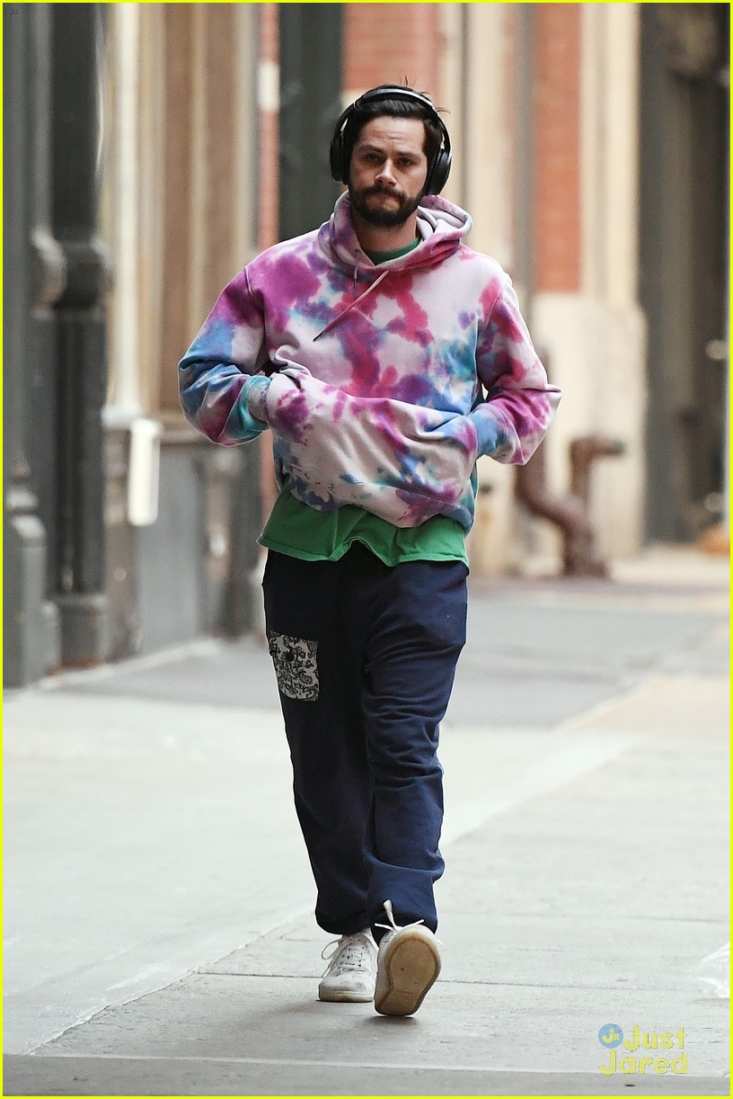 dylan obrien wears tie dye hoodie with bejeweled 22 on the back 01