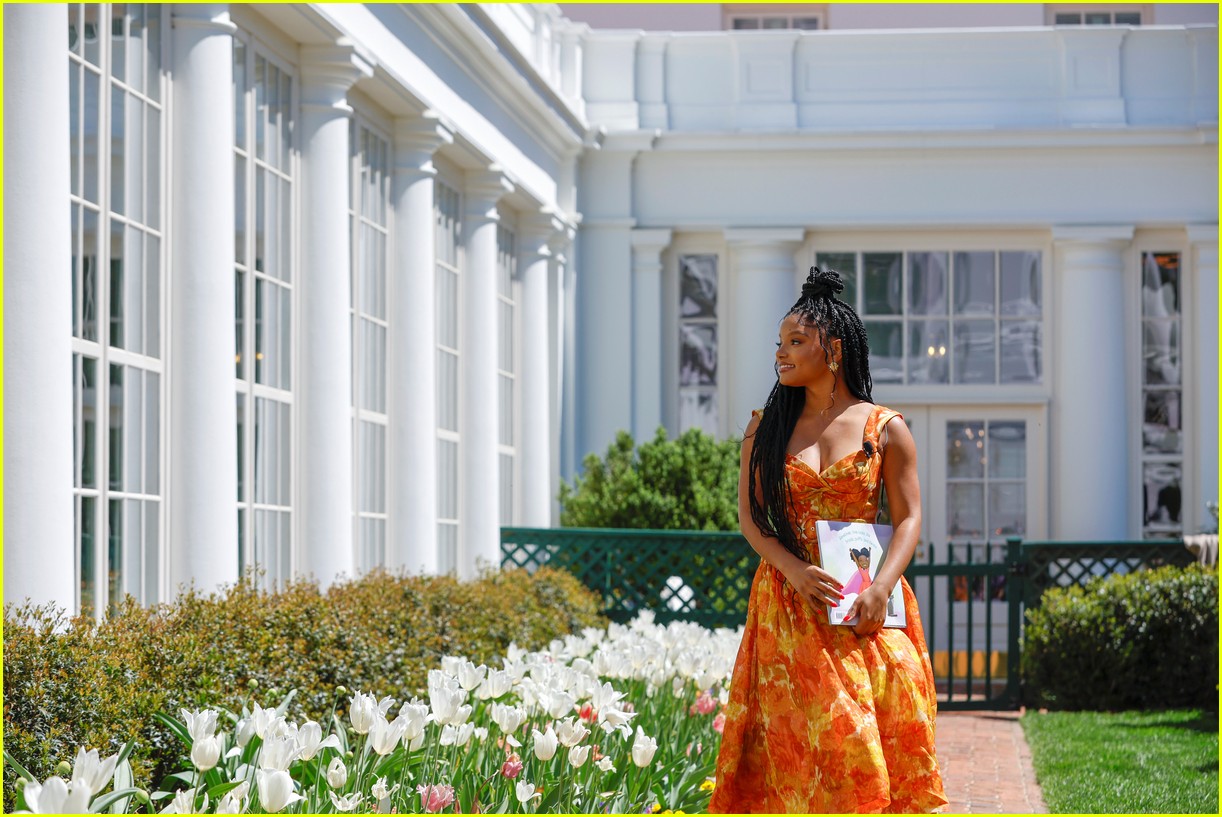 halle bailey reads the little mermaid at the white house easter egg roll 04