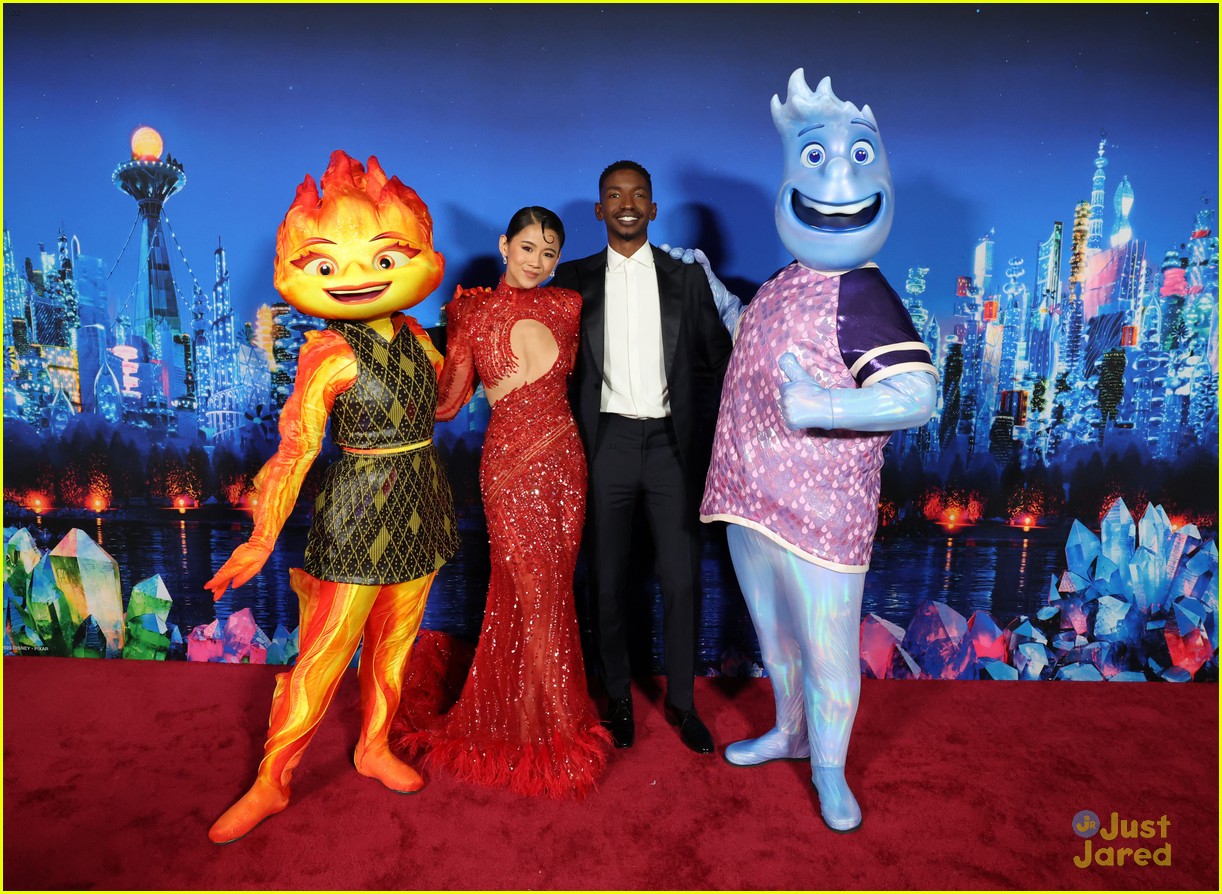 leah lewis mamoudou athie pose with their characters at elemental la premiere 20