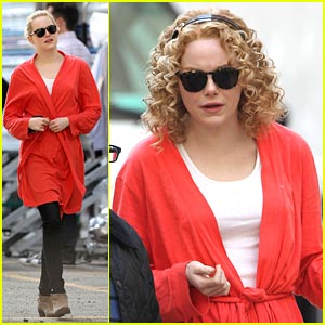 Emma Stone: Red Hot Robe on 'The Help' Set