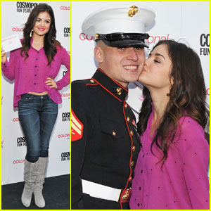 Lucy Hale: Cosmo Kisses for the Troops!