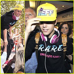 Justin Bieber Climbs Walls for Fans in London