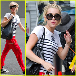 Miley Cyrus: Red Pants on 'Paranoia' Set!